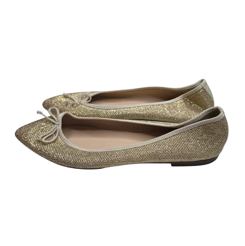 J. Crew Gemma Gold Glitter Pointy Toe Flats 7 - Picture 5 of 8